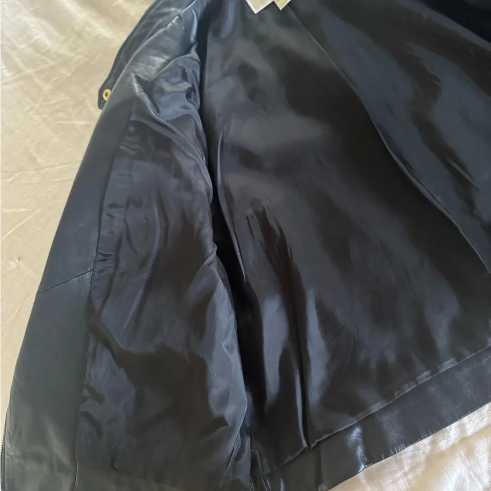 Michael Kors Black Leather Moto Jacket with Gold Hardware - Picture 3 of 7